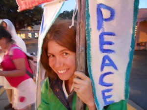 Love-In-Action co-founder Rivera Sun, at a No War In Syria demonstration 2013