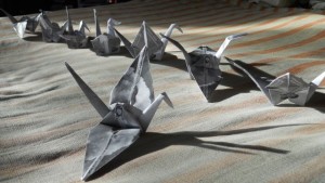 Love-In-Action Taos folded paper cranes designed by Taos member, Paul Gutches. 